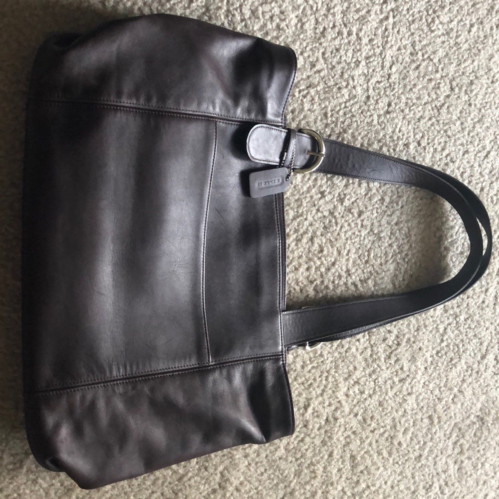 Dark Brown Brown Leather Coach Tote